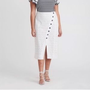 Tanya Taylor Azalea Button Front White Eyelet Linen Skirt 16 NWT